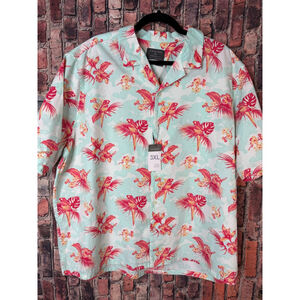 NWT Primark 3XL tropical short Sleeve button down shirt parrots floral